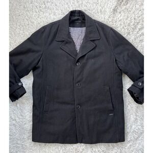 Calvin Klein Wool Blend Black Pea Coat Jacket‎ 3 Button Down Size XL EUC
